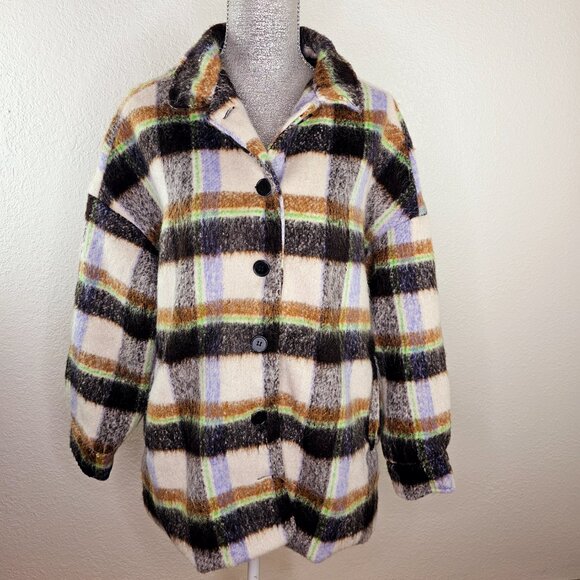 Love Poem Shacket Button Front Plaid Coat - Picture 1 of 7